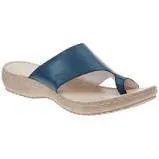 Marco Tozzi Leather Navy Toe Loop Slip On Mule Sandal