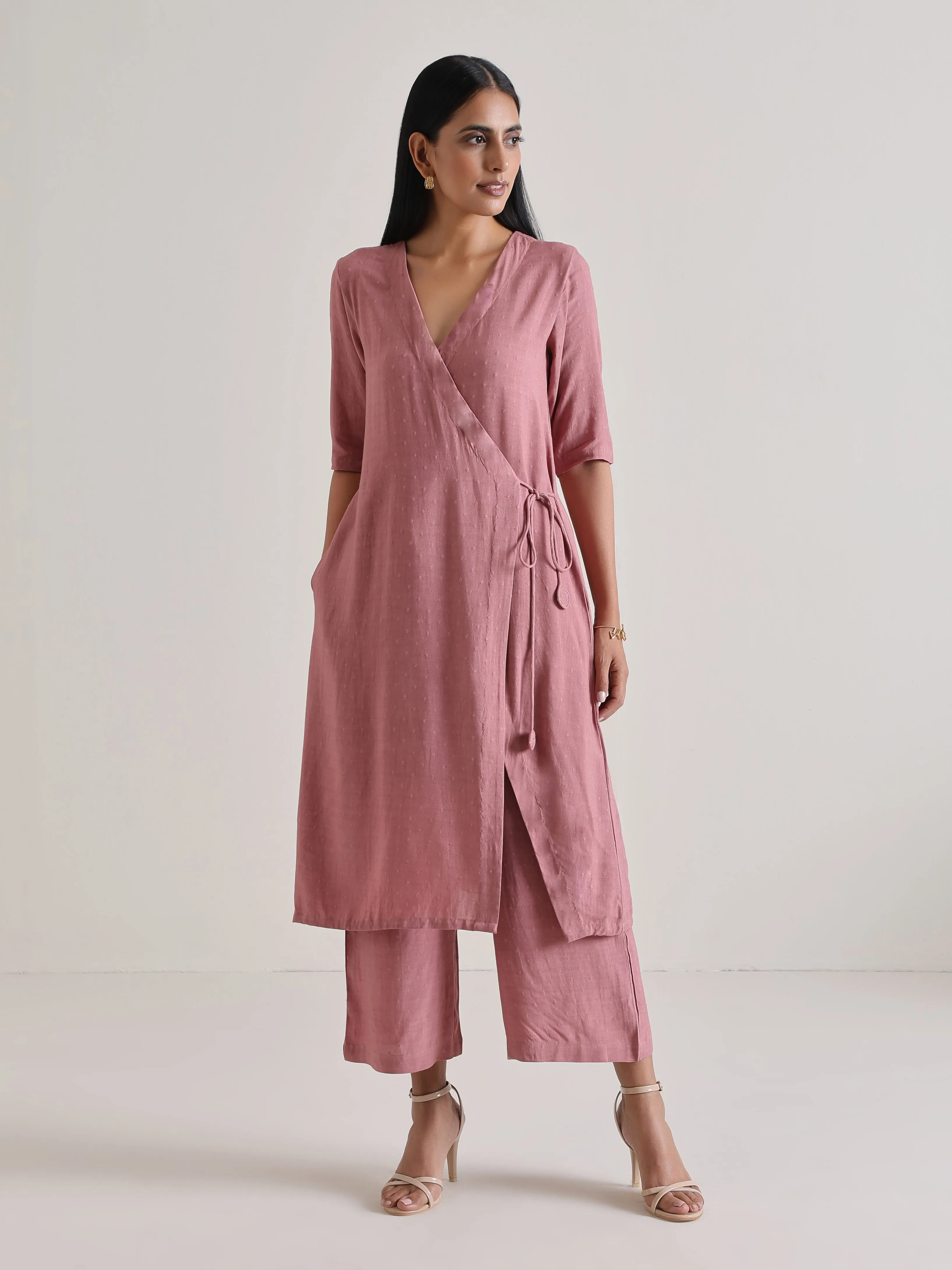 Mauve Angrakha Kurta Set