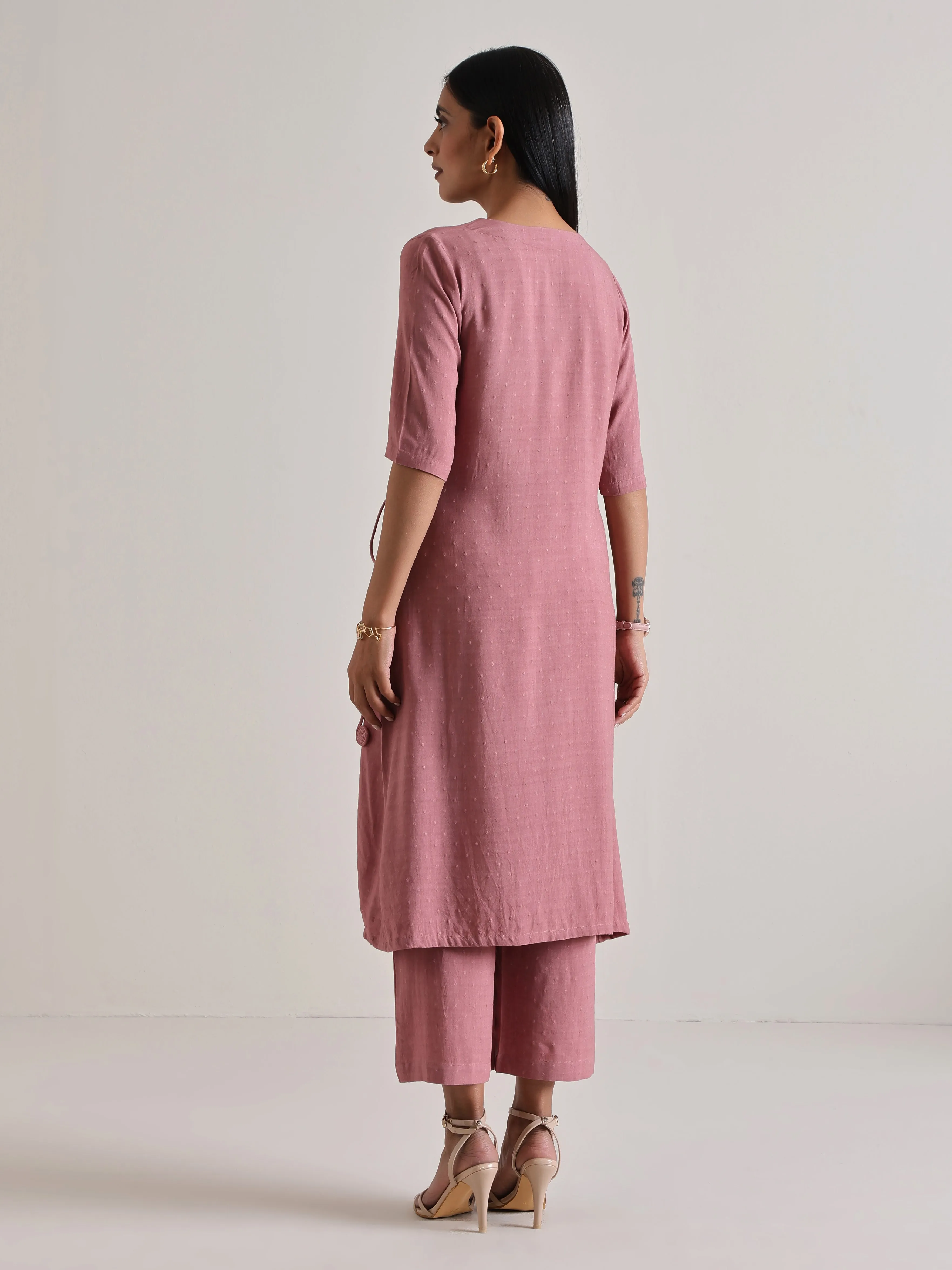 Mauve Angrakha Kurta Set
