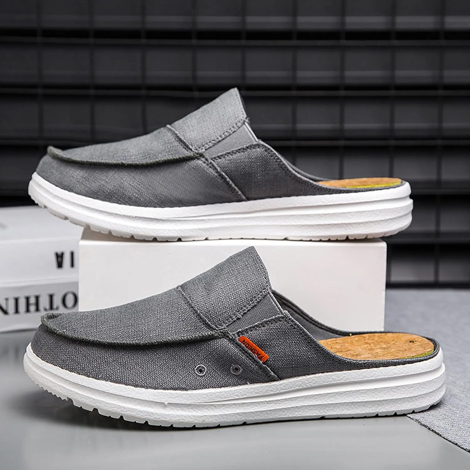 Men's Canvas Comfortable Soft Sole Mule Clogs Fashion Lightweight Breathable Closed Toe Slip On Casual Loafers for Indoor Outdoor Walking Party Work