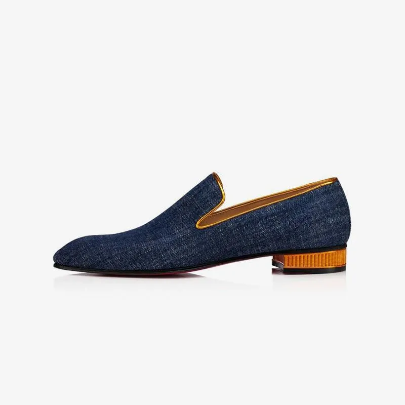 Men's Flat Denim Loafers Shoes Metal Heel