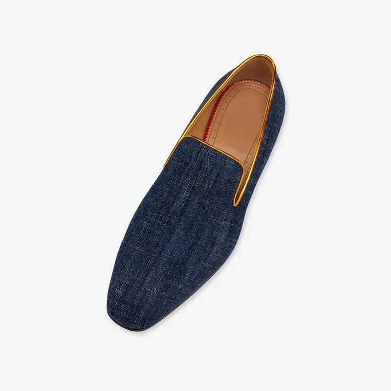 Men's Flat Denim Loafers Shoes Metal Heel
