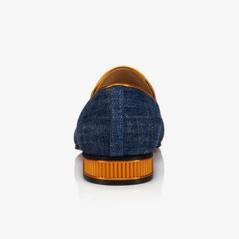 Men's Flat Denim Loafers Shoes Metal Heel
