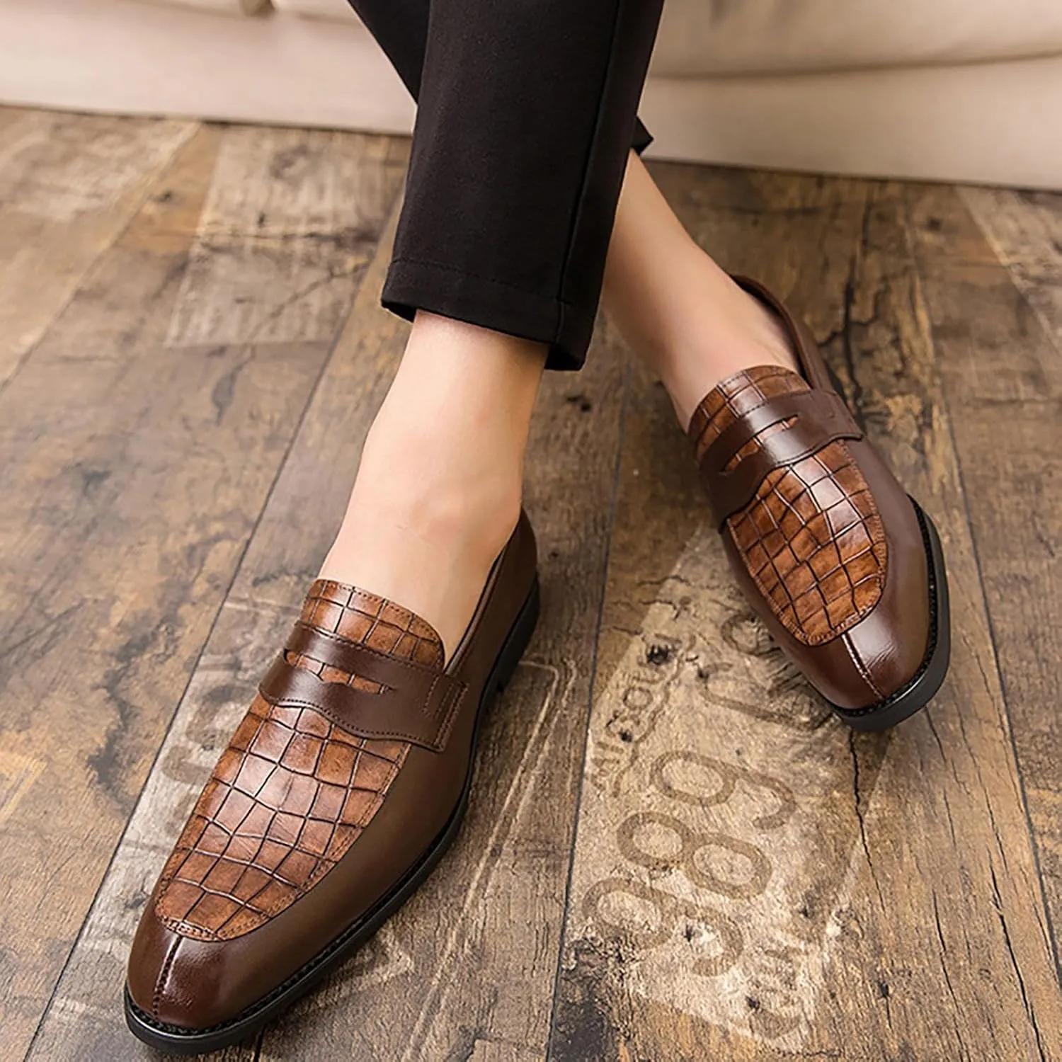 Mens Square Toe Classic Business Dress Shoes Oxfords Casual Retro Classic Barefoot Shoes Comfortable Formal Derby Business Dress Shoes for Men 2024