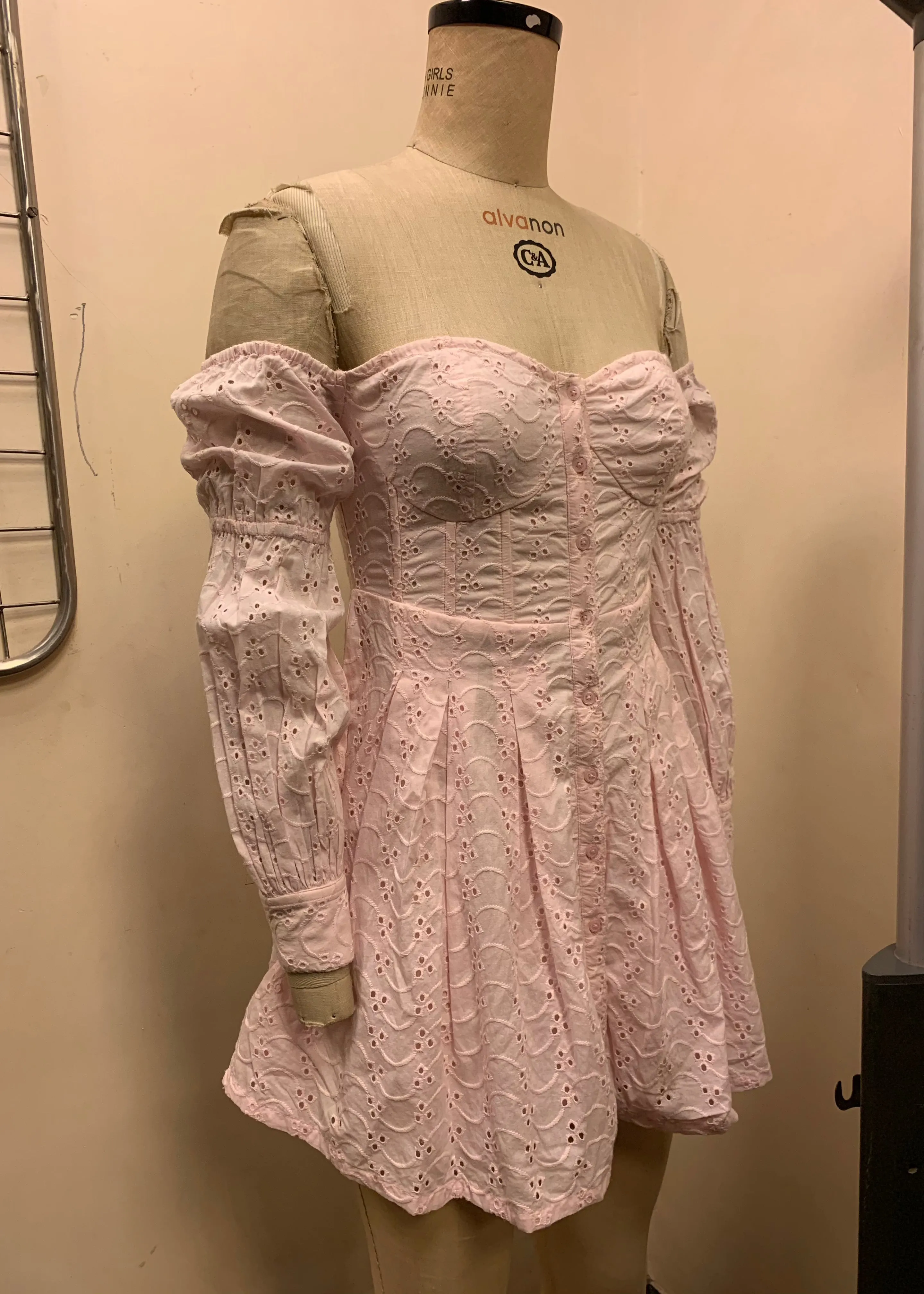 Nova Baby Pink Schiffli Puff Corset Dress Fit Sample
