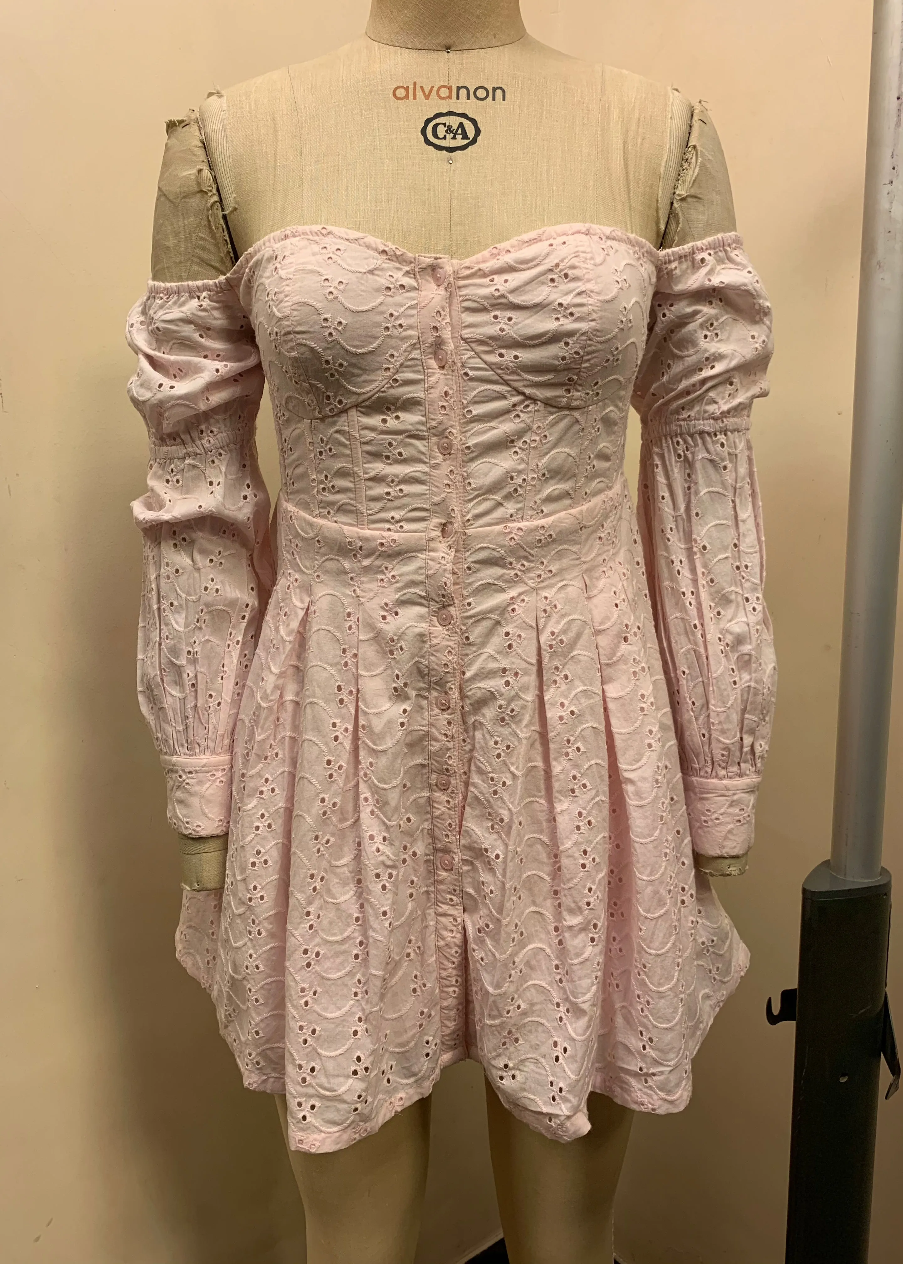 Nova Baby Pink Schiffli Puff Corset Dress Fit Sample