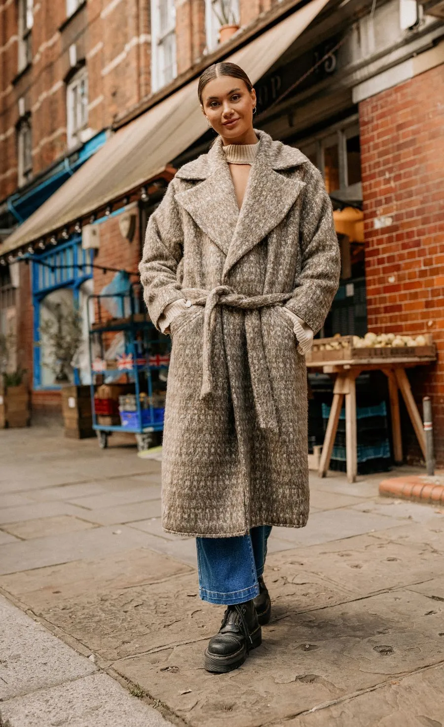 Oversized Oatmeal Wool Blend Coat by Vogue Williams
