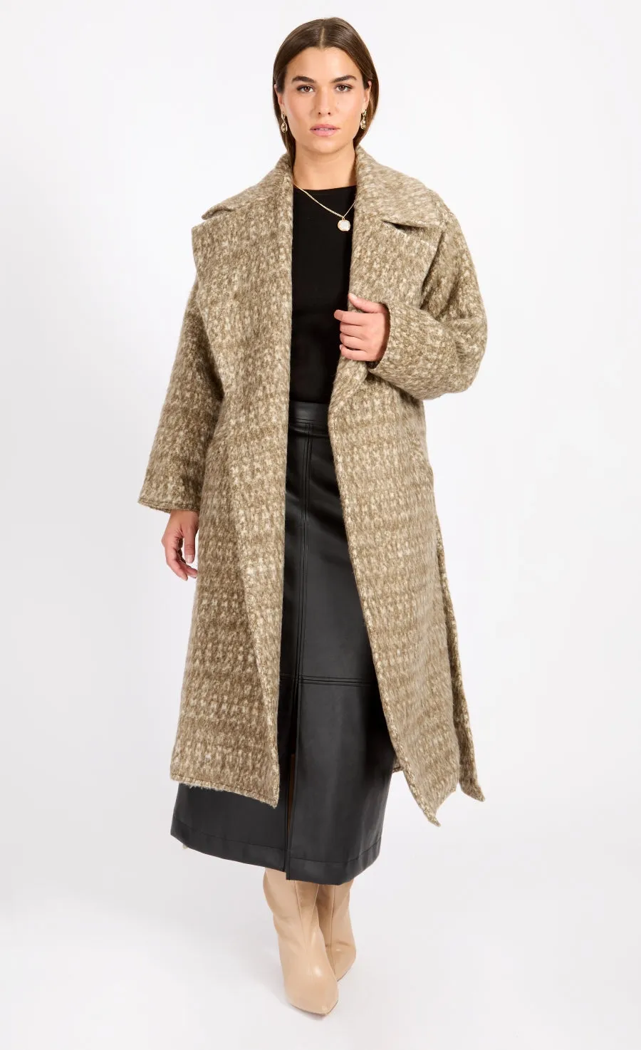 Oversized Oatmeal Wool Blend Coat by Vogue Williams