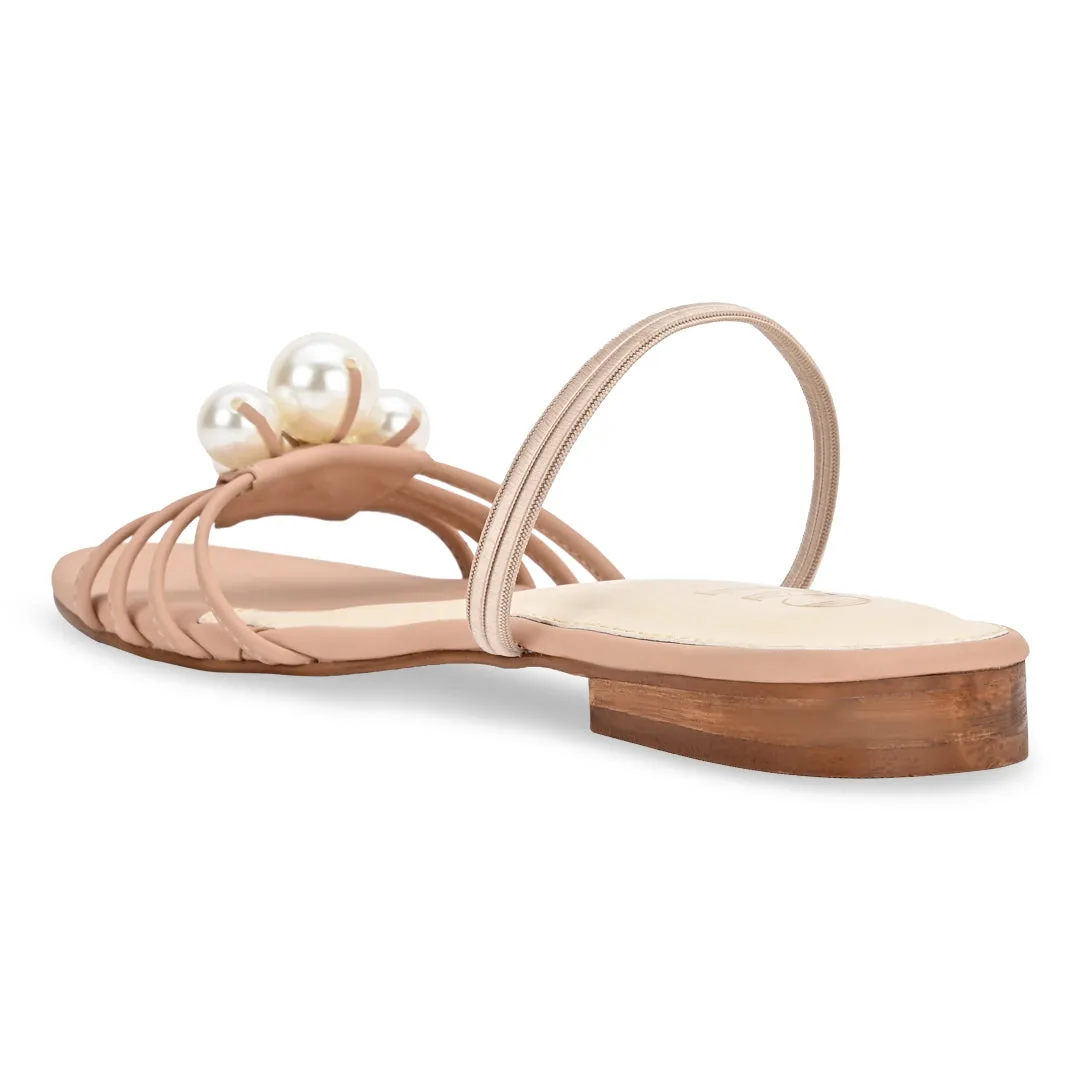 Pearl Strapped Pink Flats