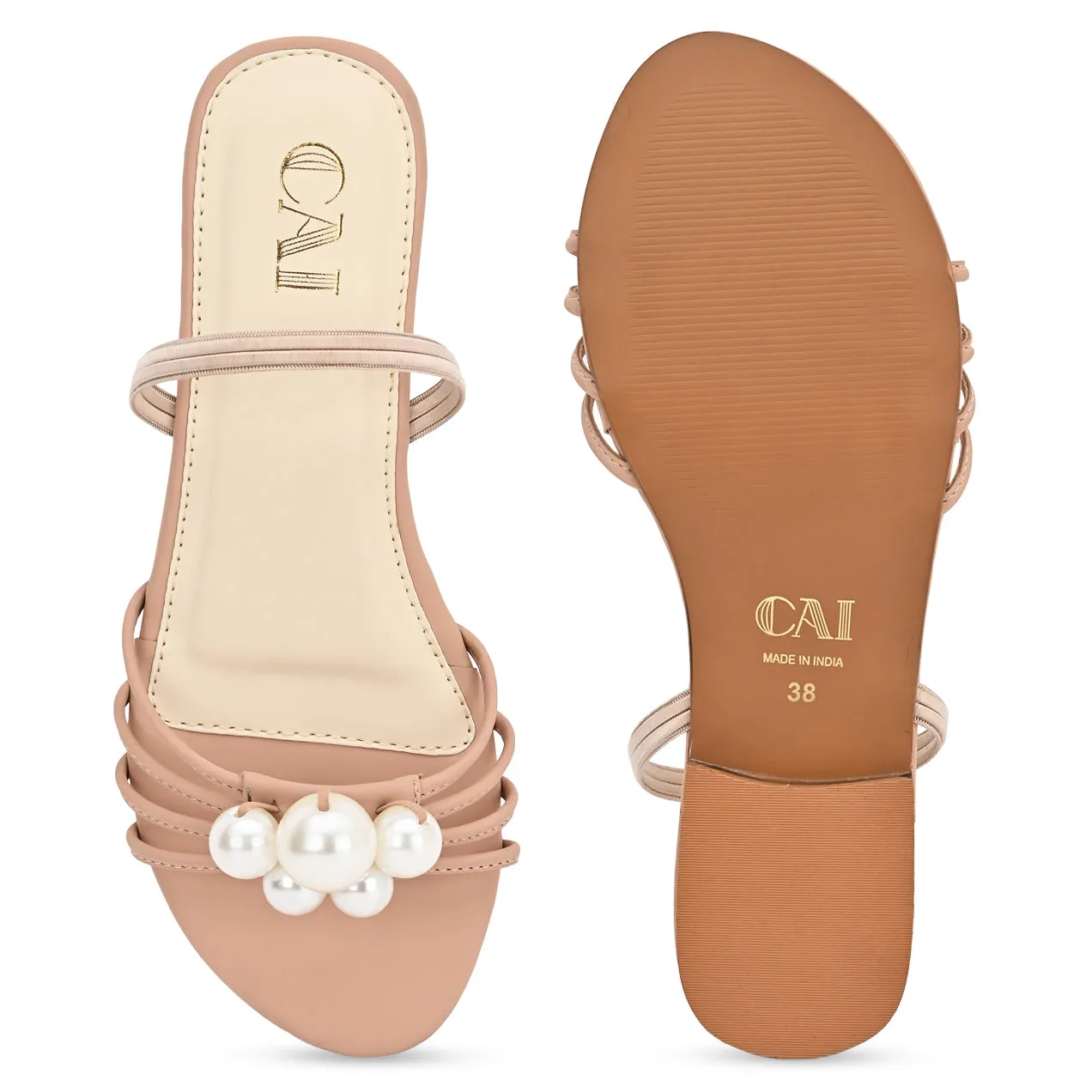 Pearl Strapped Pink Flats