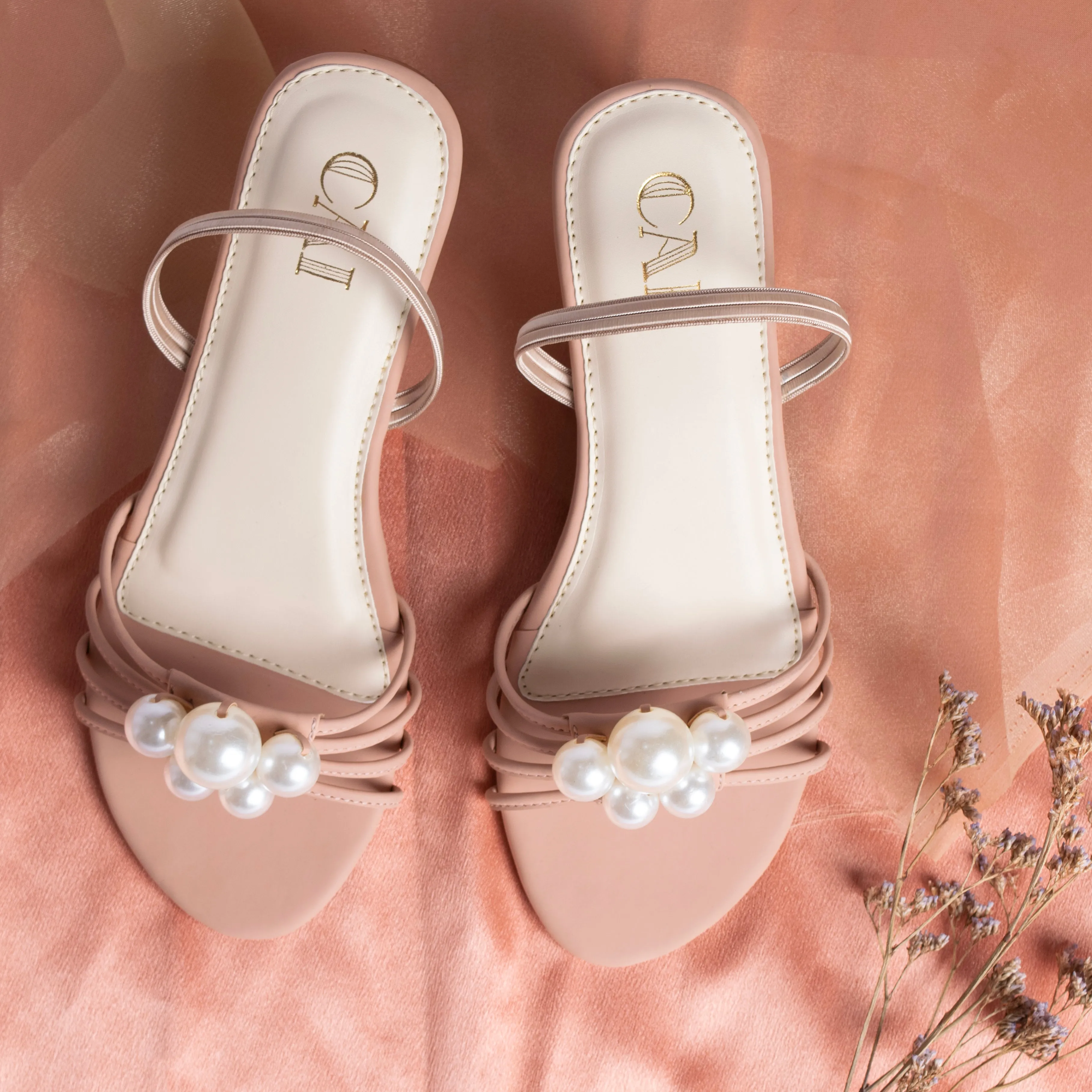 Pearl Strapped Pink Flats