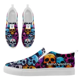 Personalized Skull Design Sneakers, Custom Gothic Fashion Slip On Shoes, Comfortable Canvas Unisex Shoes