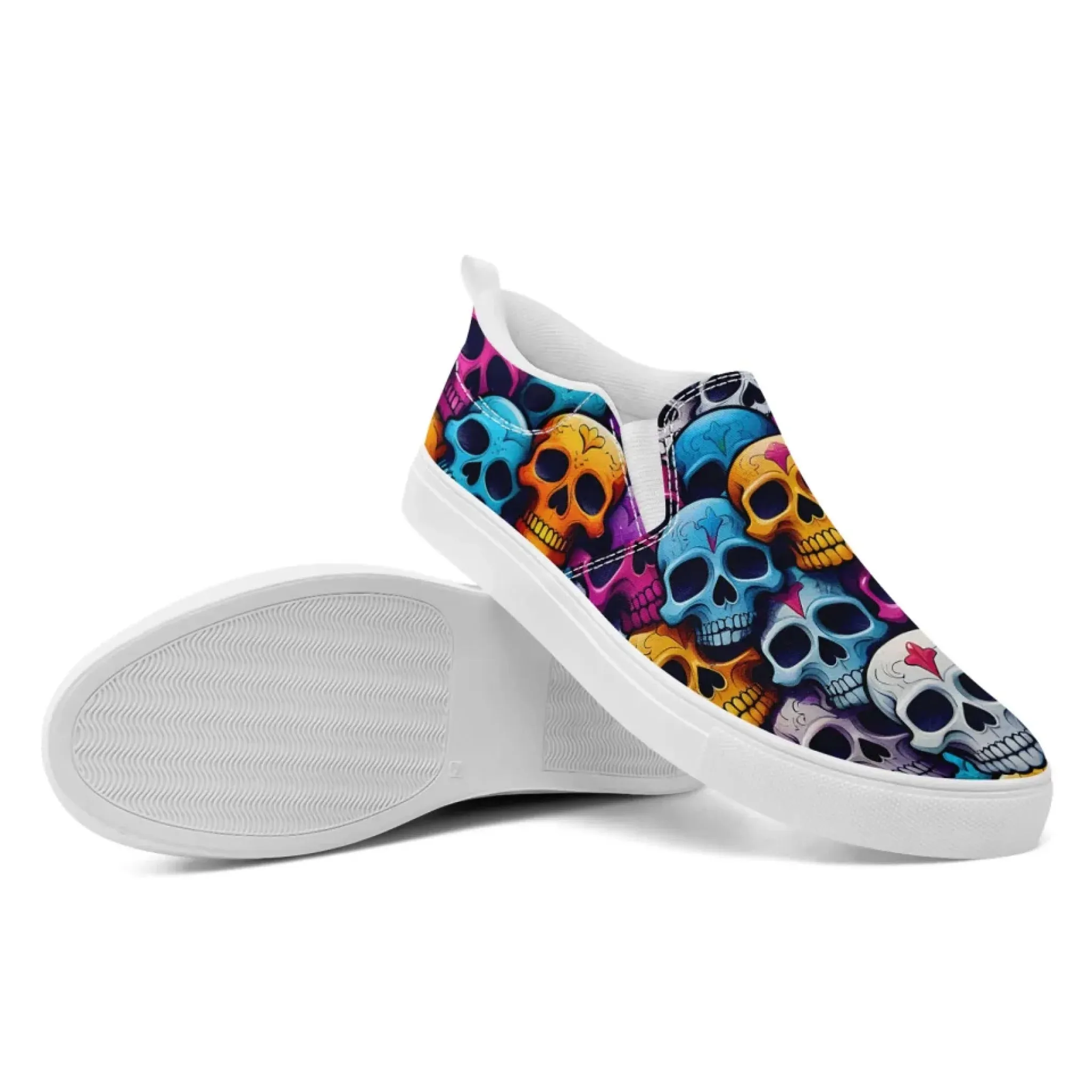 Personalized Skull Design Sneakers, Custom Gothic Fashion Slip On Shoes, Comfortable Canvas Unisex Shoes