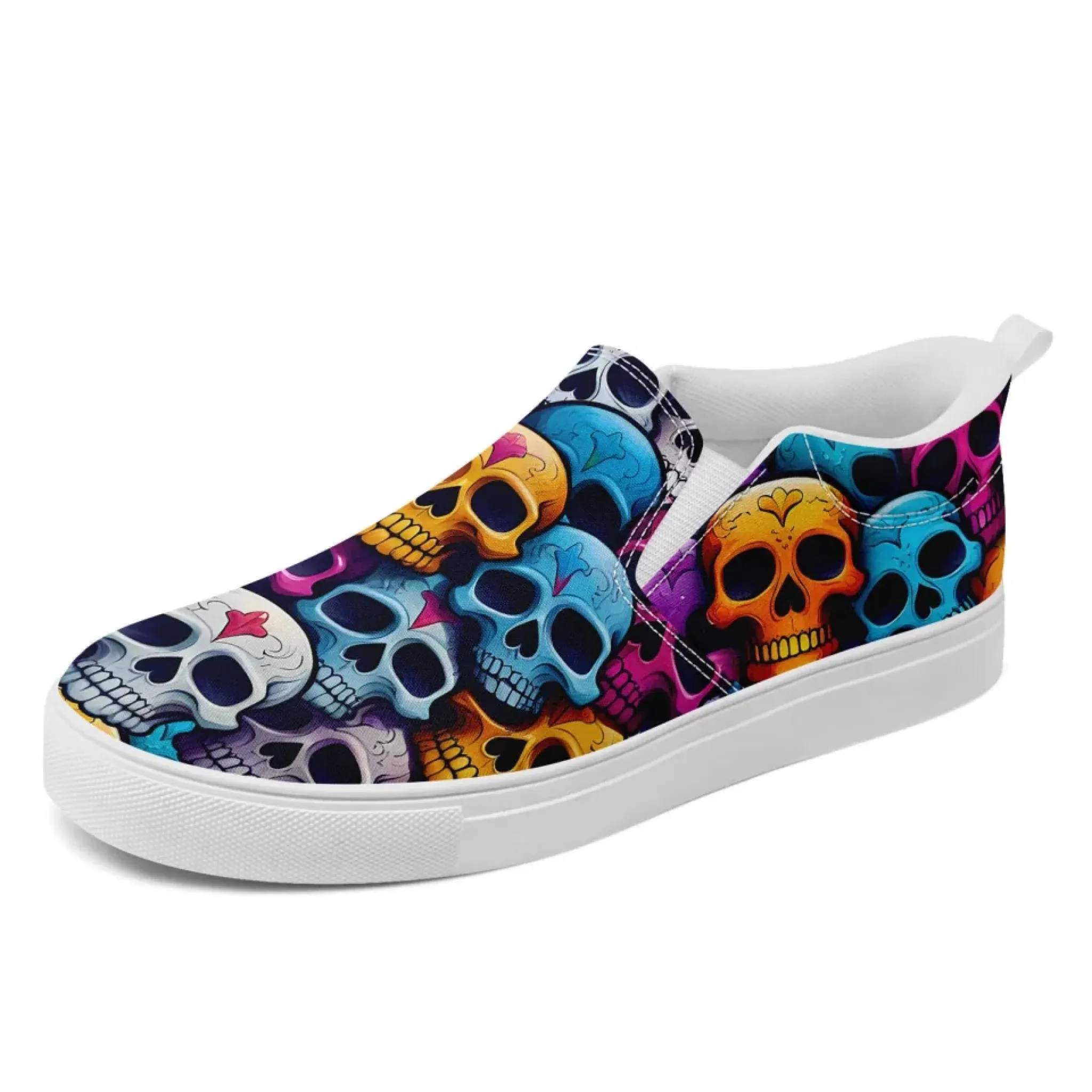 Personalized Skull Design Sneakers, Custom Gothic Fashion Slip On Shoes, Comfortable Canvas Unisex Shoes