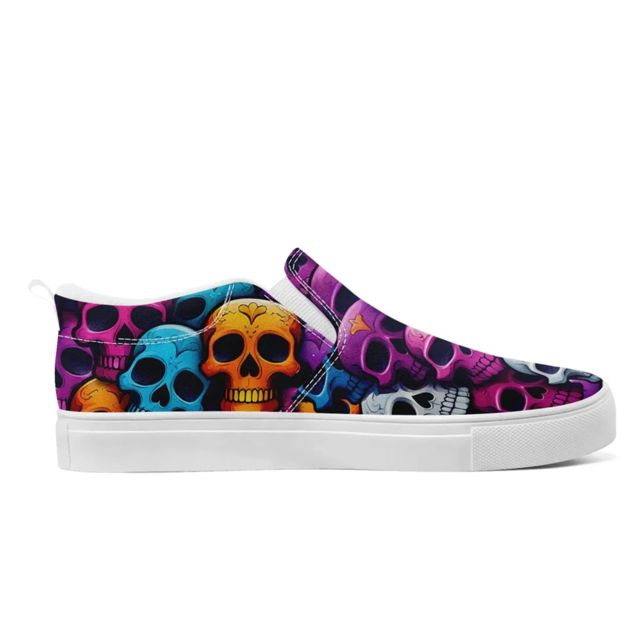 Personalized Skull Design Sneakers, Custom Gothic Fashion Slip On Shoes, Comfortable Canvas Unisex Shoes