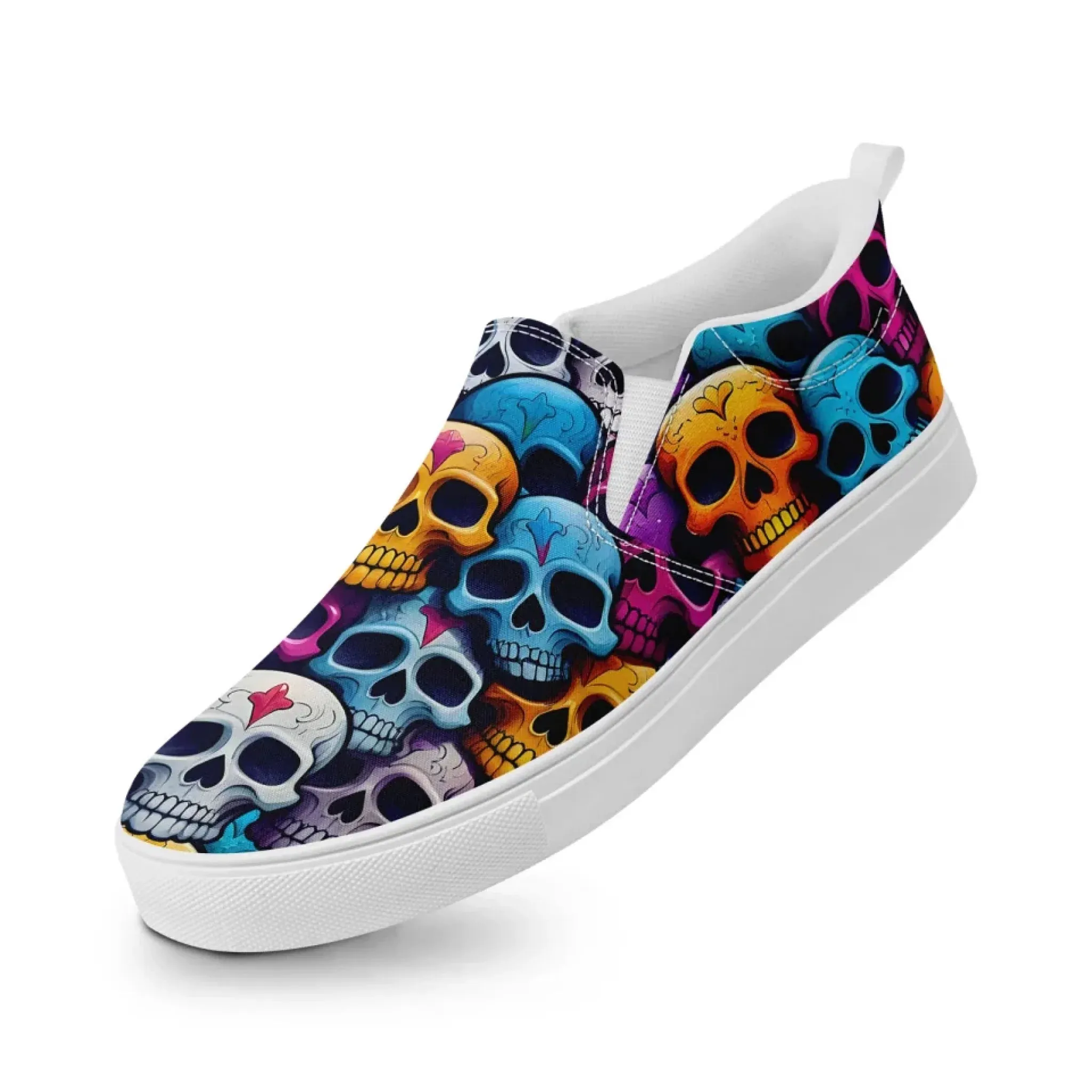Personalized Skull Design Sneakers, Custom Gothic Fashion Slip On Shoes, Comfortable Canvas Unisex Shoes