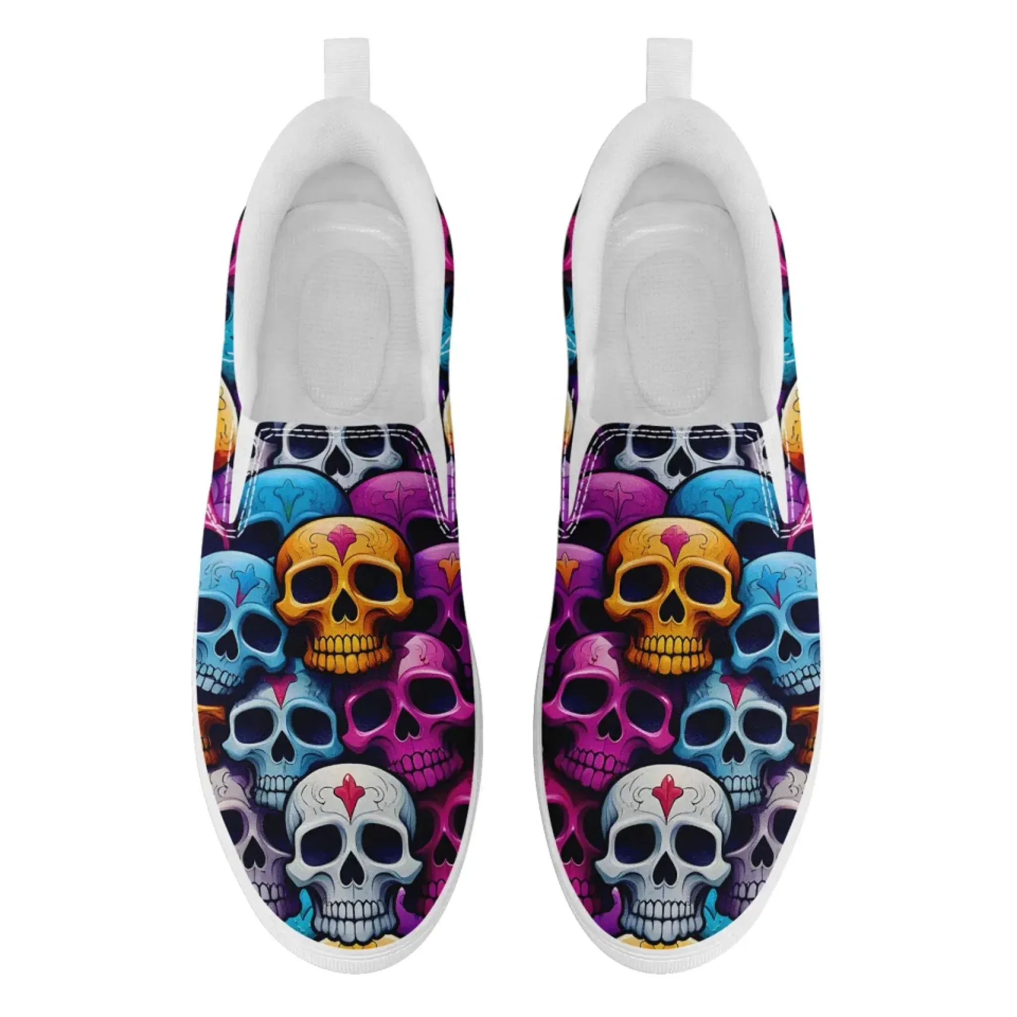 Personalized Skull Design Sneakers, Custom Gothic Fashion Slip On Shoes, Comfortable Canvas Unisex Shoes