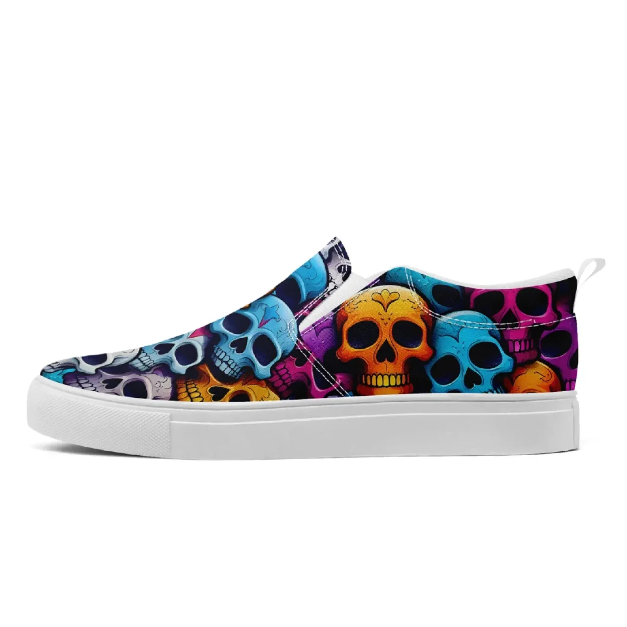 Personalized Skull Design Sneakers, Custom Gothic Fashion Slip On Shoes, Comfortable Canvas Unisex Shoes