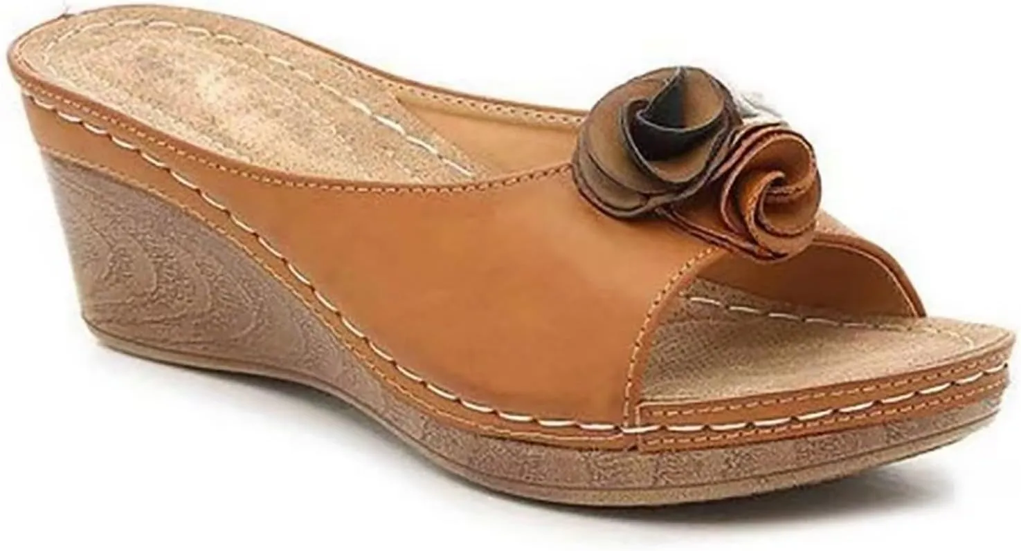 Platform Sandals for Women Open Toe Mid Heel Flower Wedges Espadrilles Shoes Trendy Dressy Casual Beach Slippers
