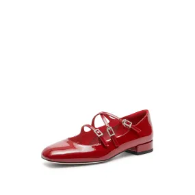 Red Strappy Patent Mary Jane Flats