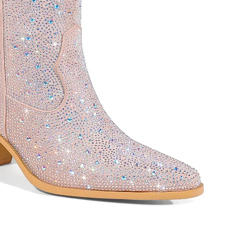 Rhinestone knee high cowboy boots for wedding/party