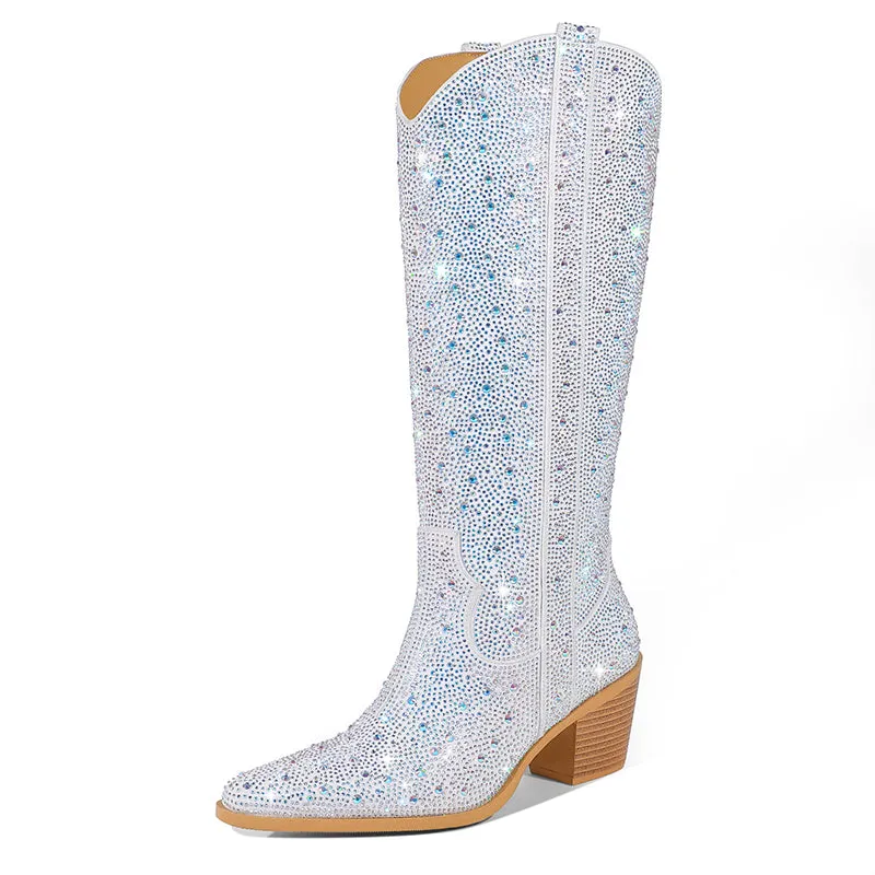 Rhinestone knee high cowboy boots for wedding/party