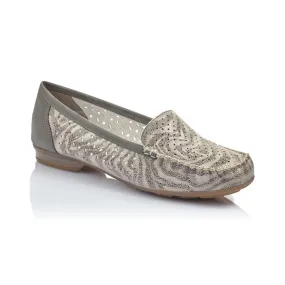 Rieker Ladies Grey Print Slip On Moccasin Loafer