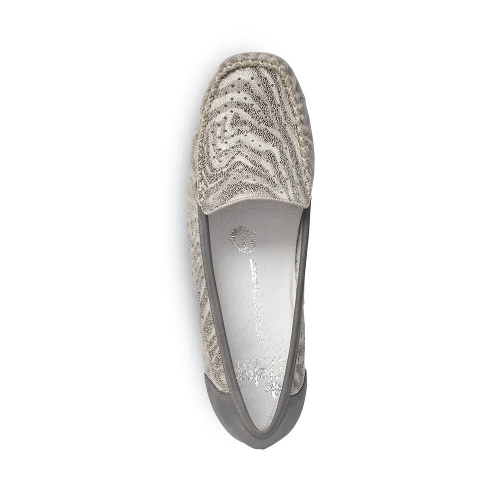 Rieker Ladies Grey Print Slip On Moccasin Loafer