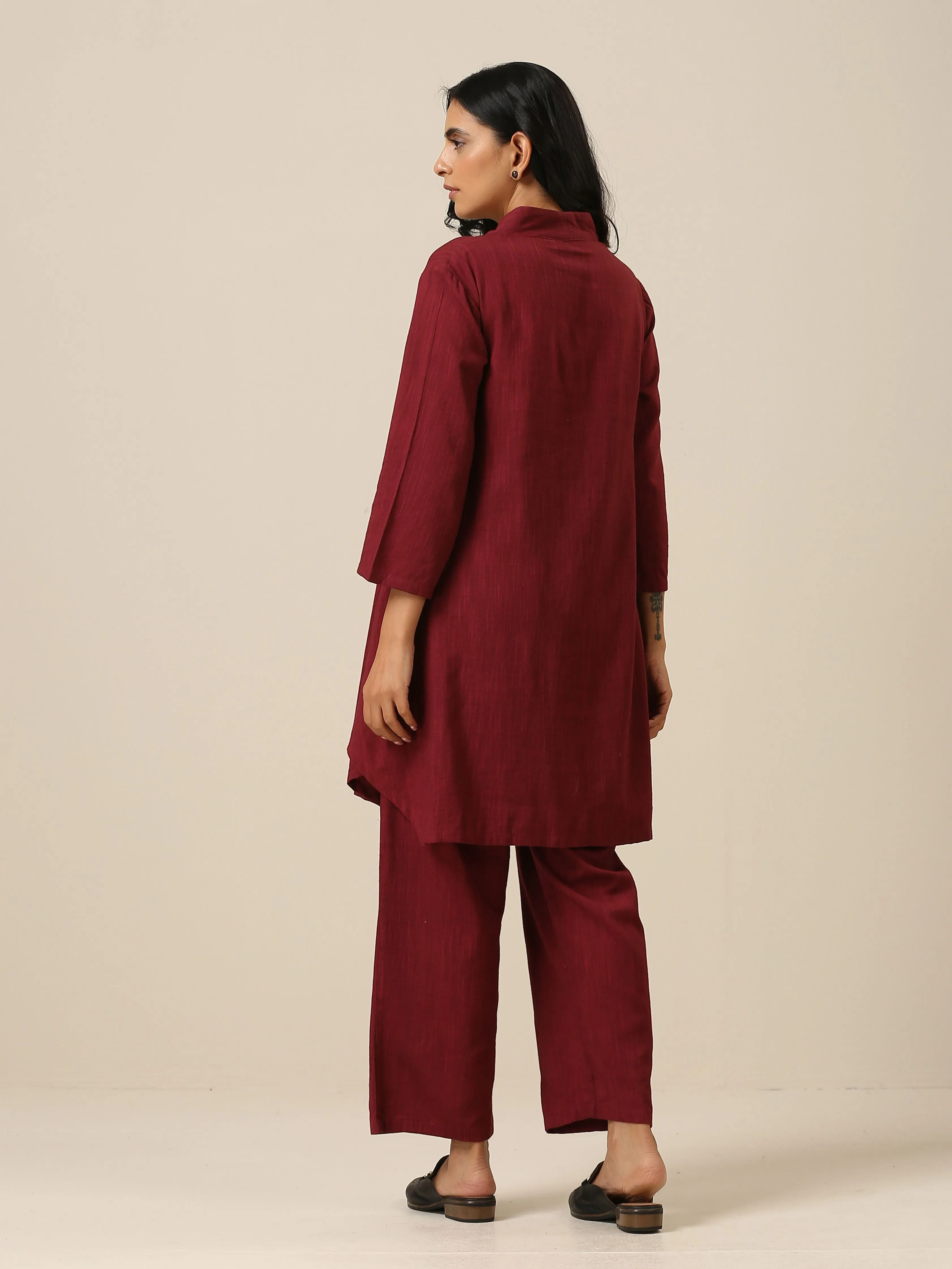 Ruby Wine Slub Textured Collar Co-Ord Set