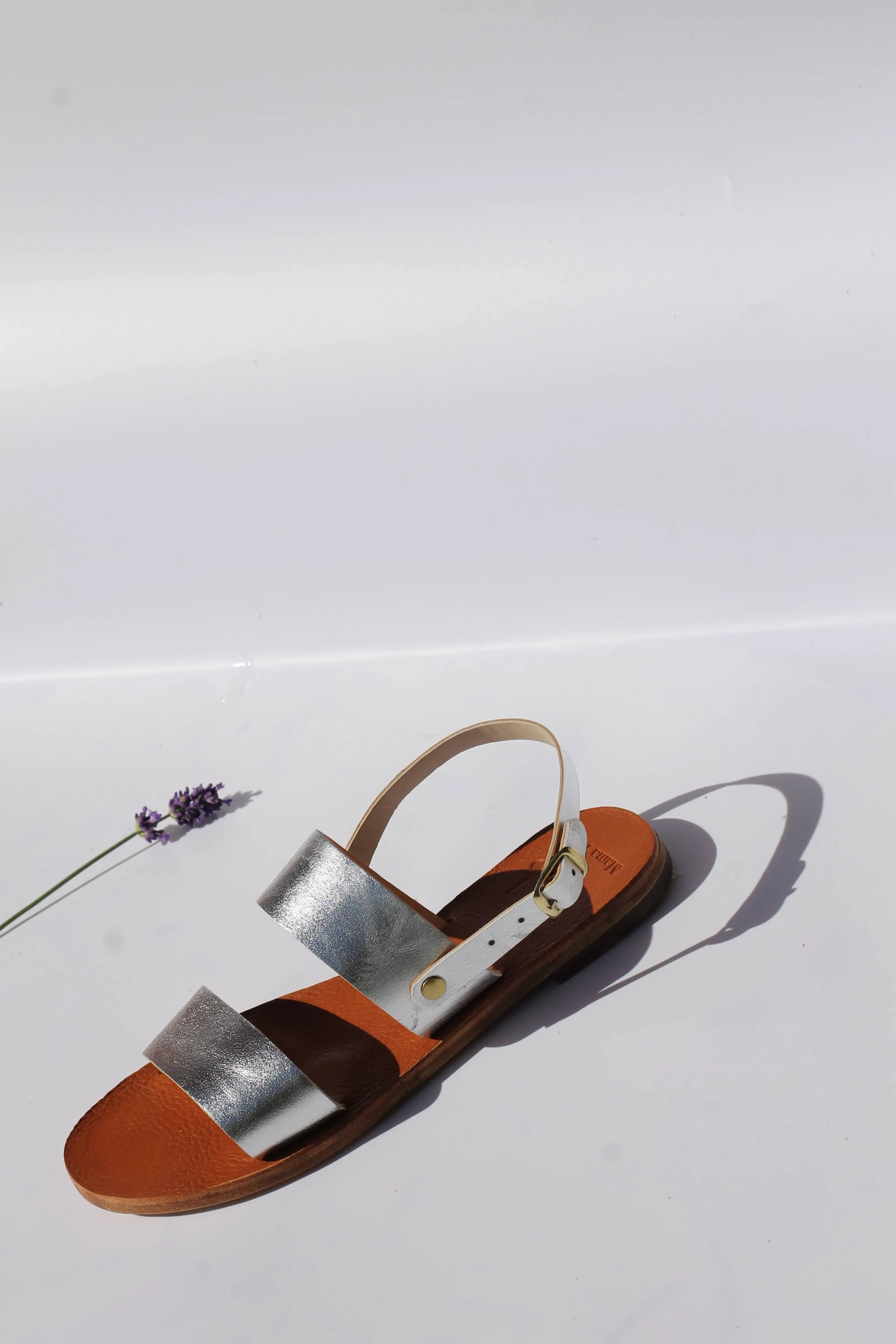 Silver - Camel Sole - Slingback Two-Strap Sandals