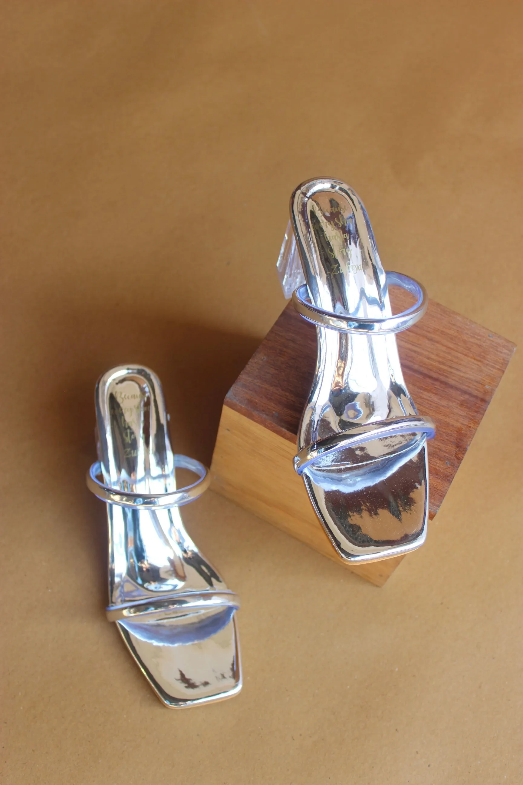 Silver mettalic double strappy heel