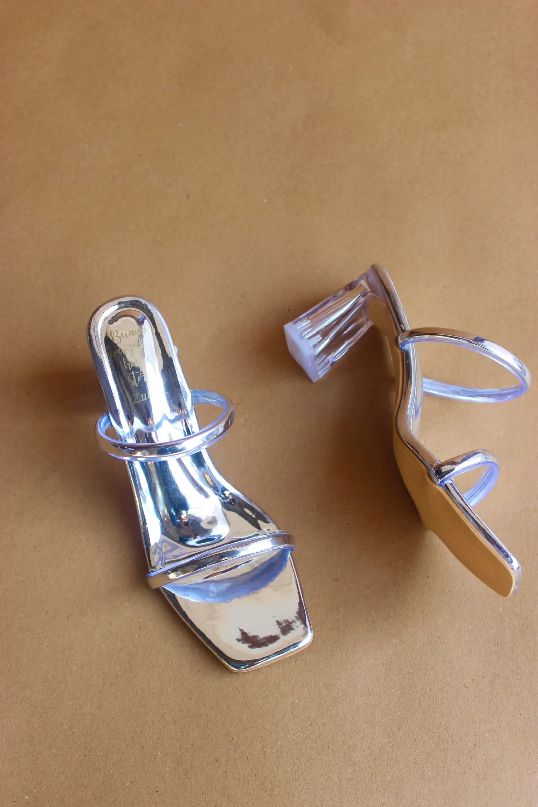 Silver mettalic double strappy heel