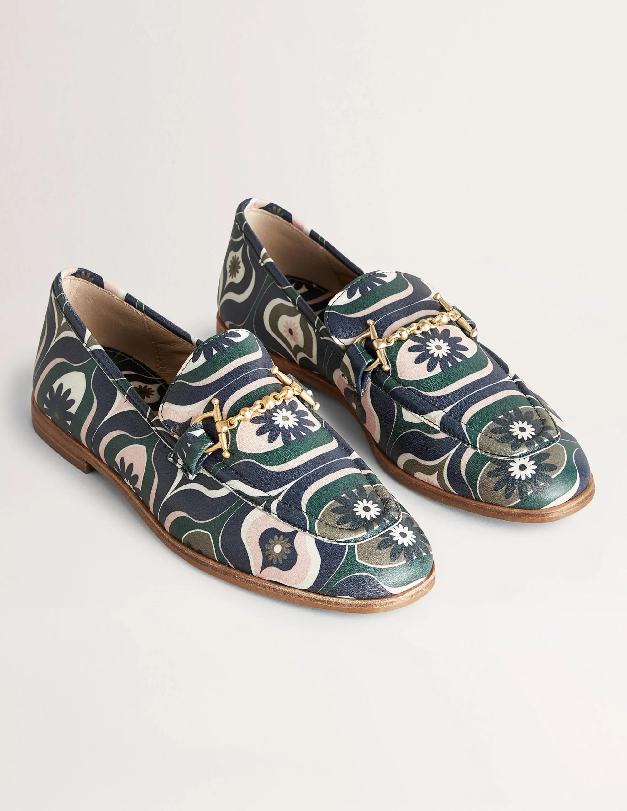 Snaffle Detail Leather Loafers-Multi, Geo Swirl