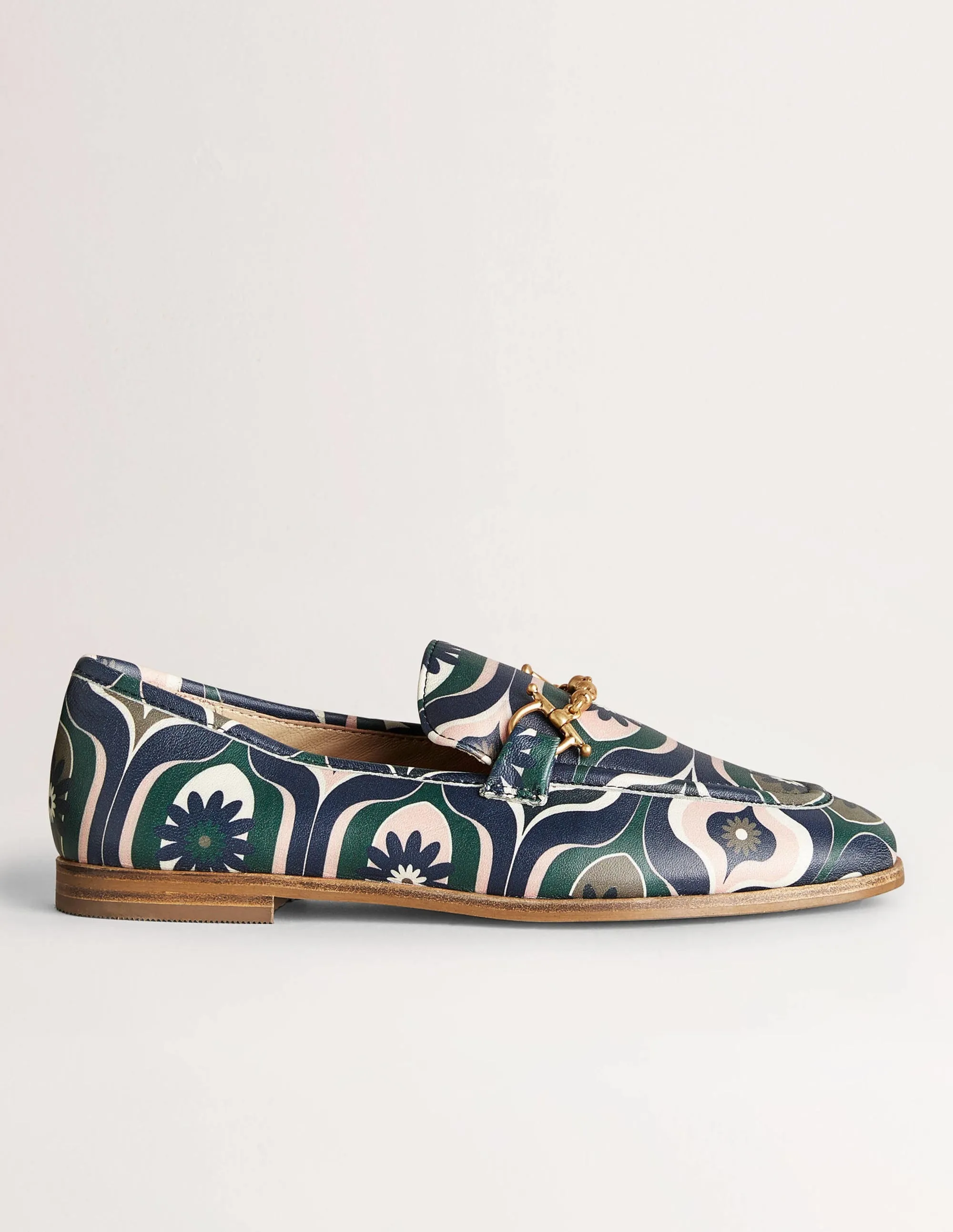 Snaffle Detail Leather Loafers-Multi, Geo Swirl