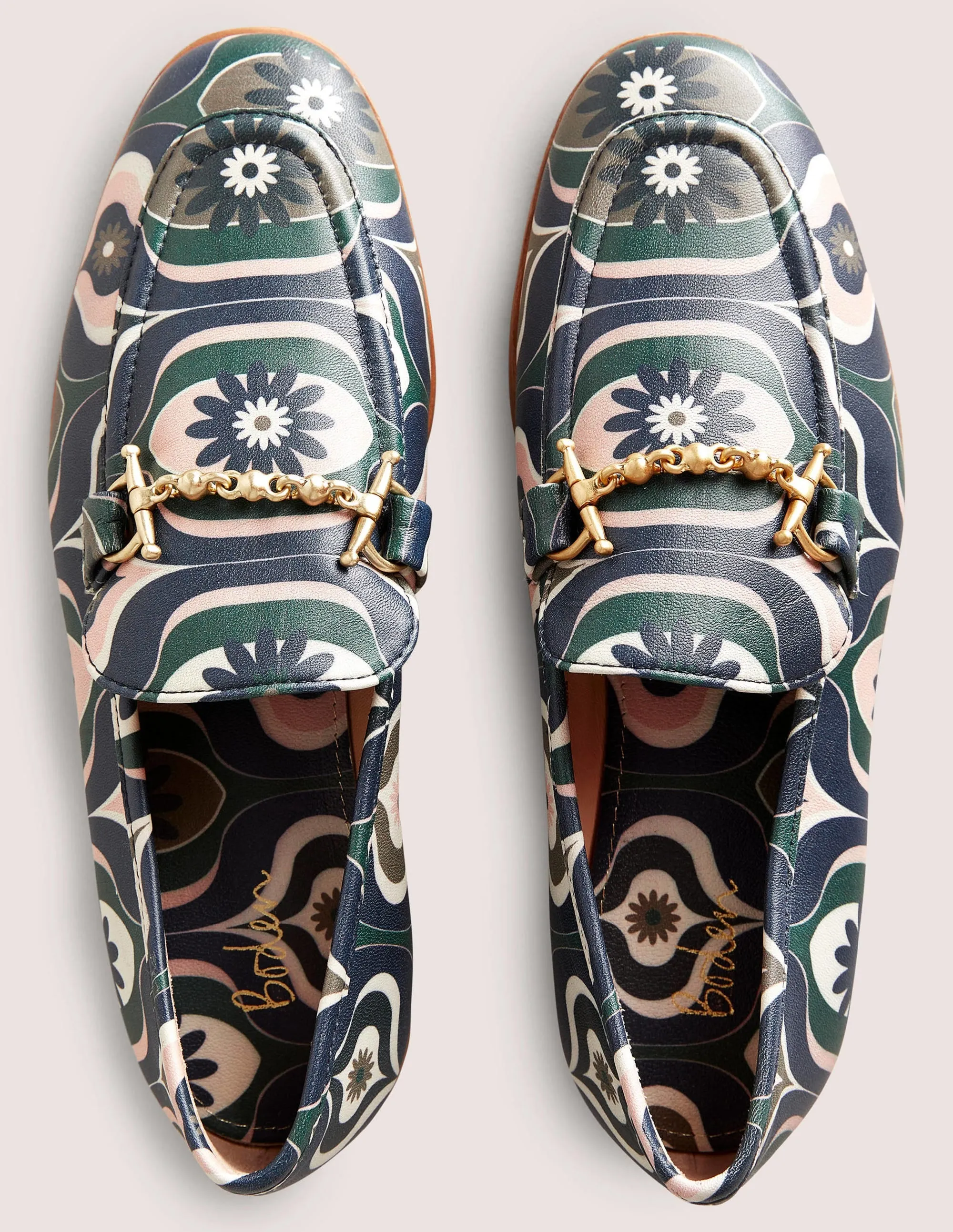Snaffle Detail Leather Loafers-Multi, Geo Swirl