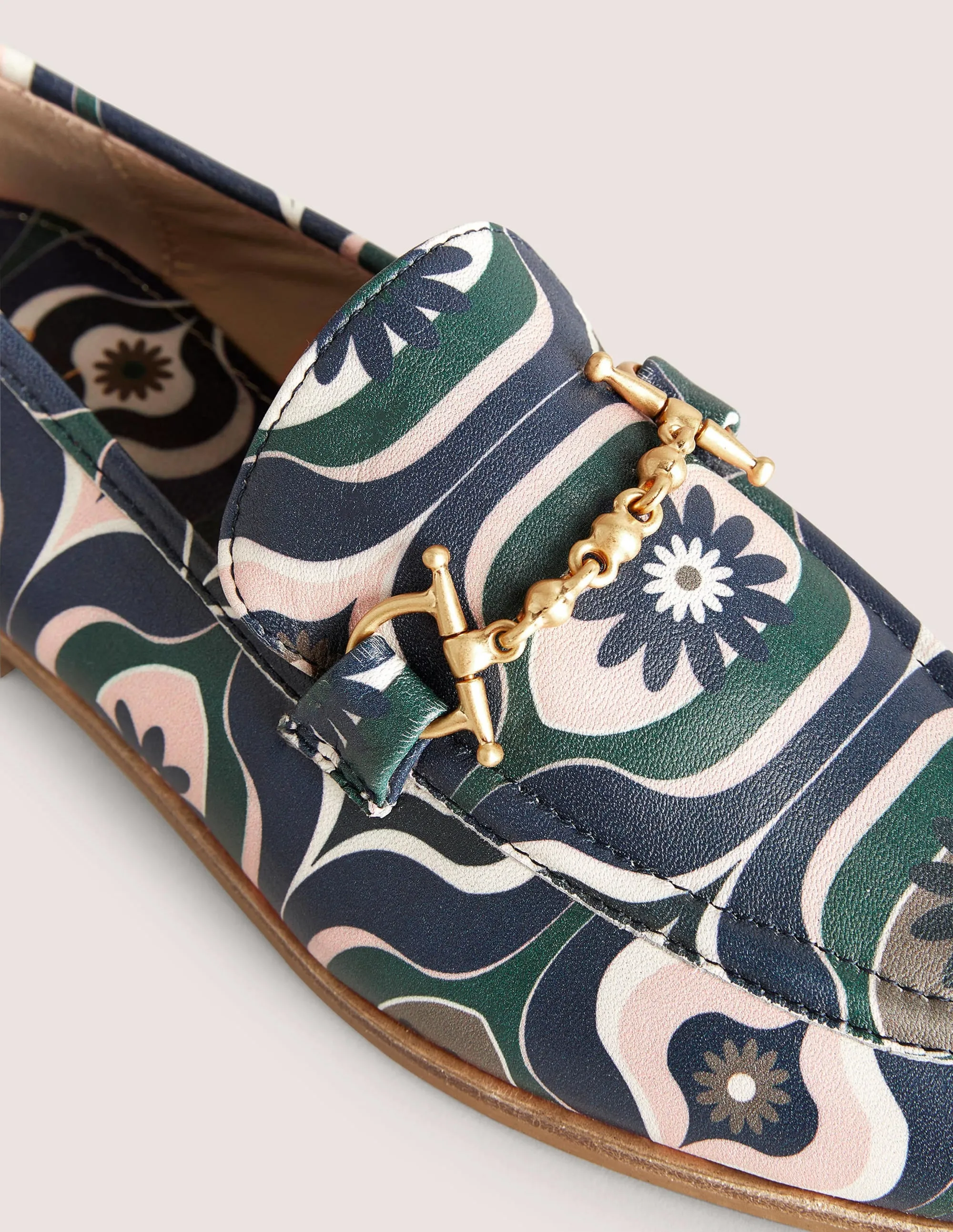 Snaffle Detail Leather Loafers-Multi, Geo Swirl