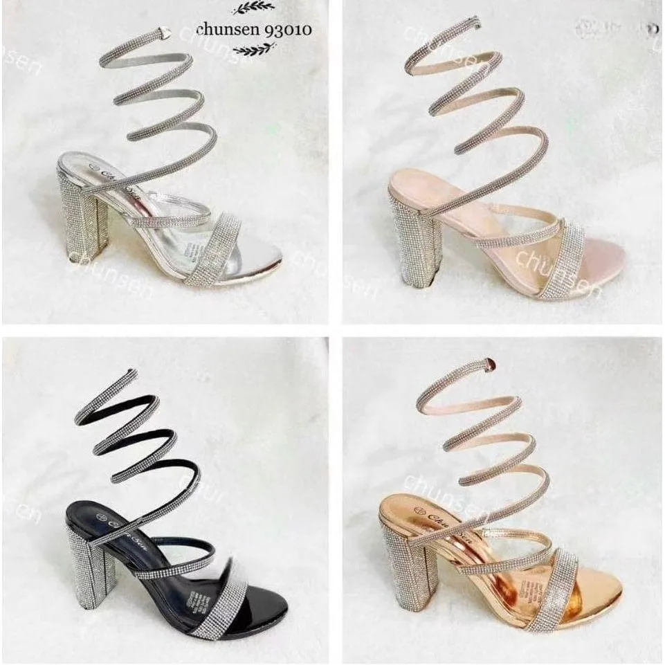 Spring-Around Rhinestone Decor High Heel Sandals,