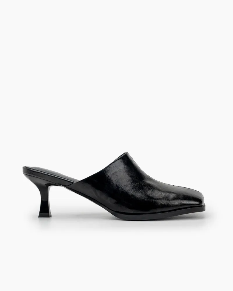 Square Toe Solid Mule Heeled Slides