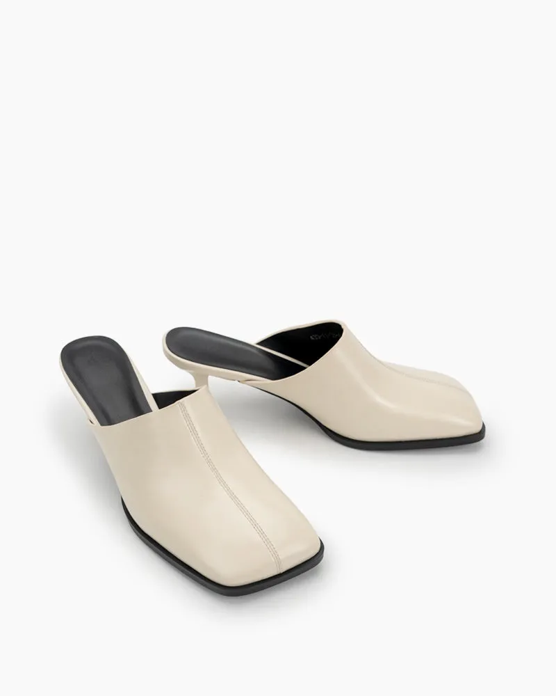 Square Toe Solid Mule Heeled Slides