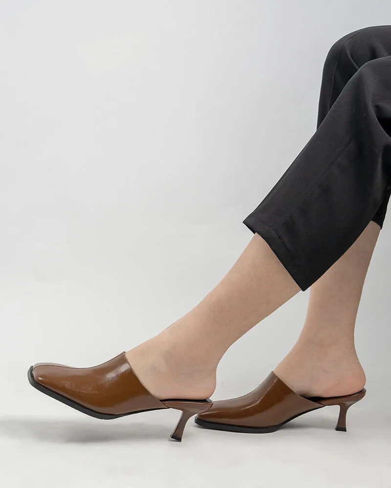Square Toe Solid Mule Heeled Slides