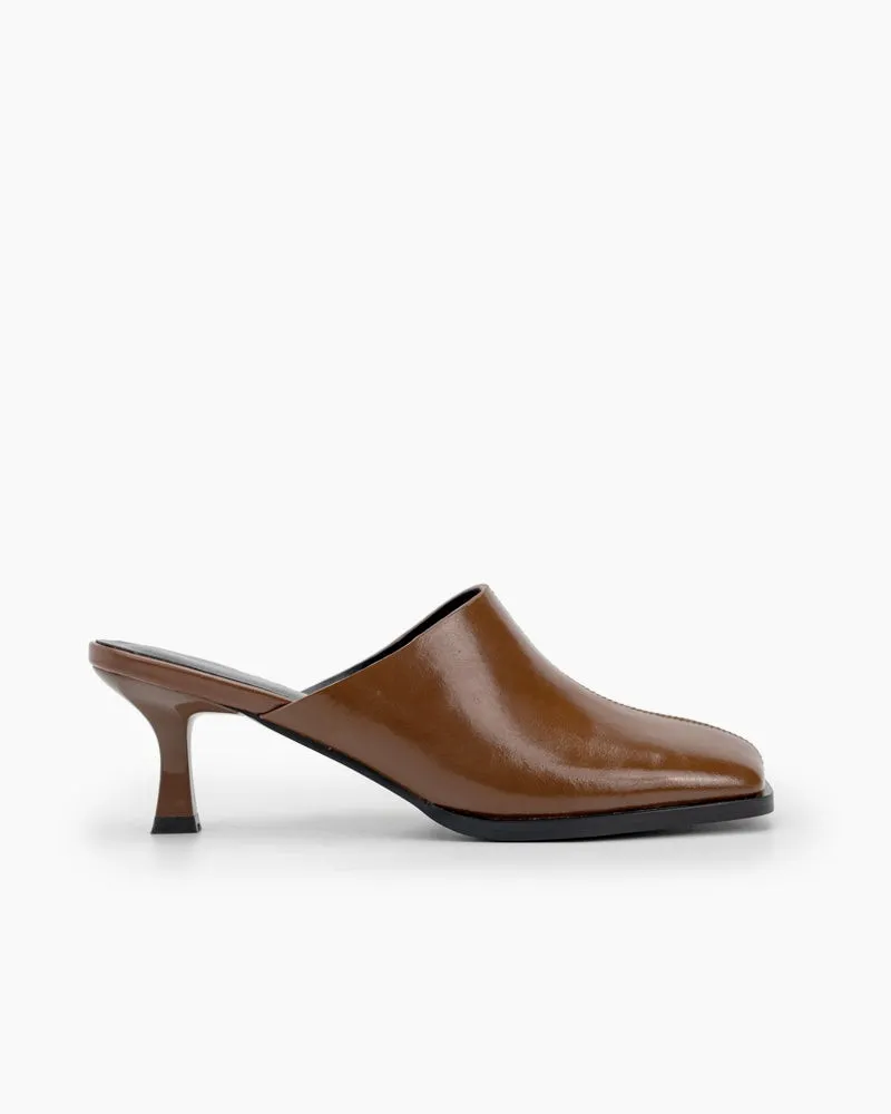 Square Toe Solid Mule Heeled Slides