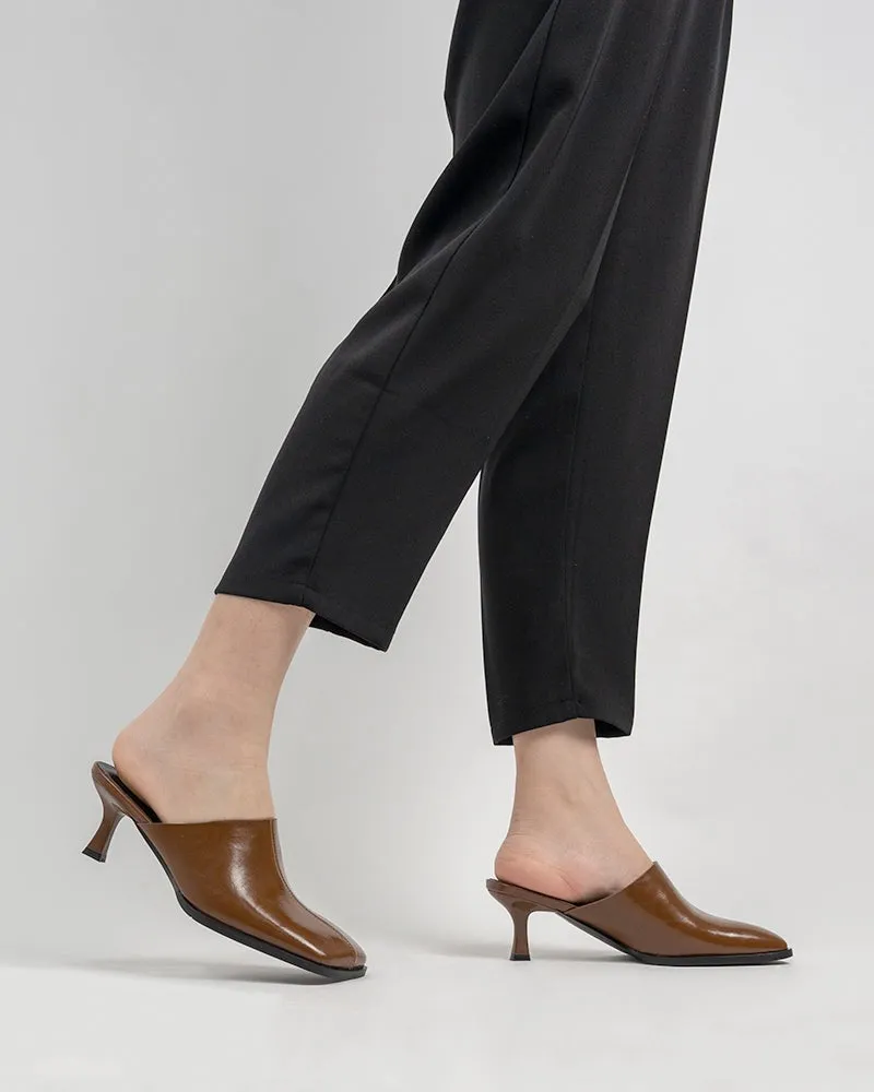 Square Toe Solid Mule Heeled Slides