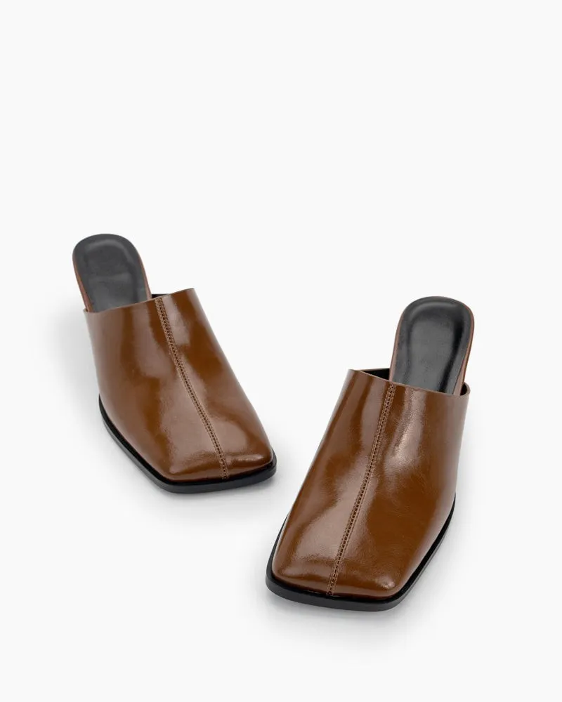 Square Toe Solid Mule Heeled Slides