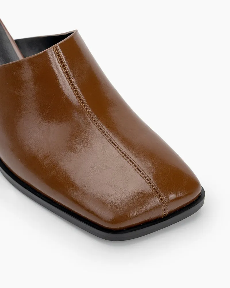 Square Toe Solid Mule Heeled Slides