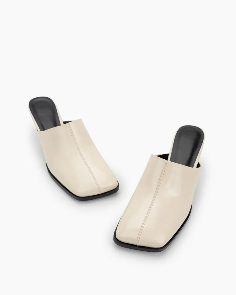 Square Toe Solid Mule Heeled Slides