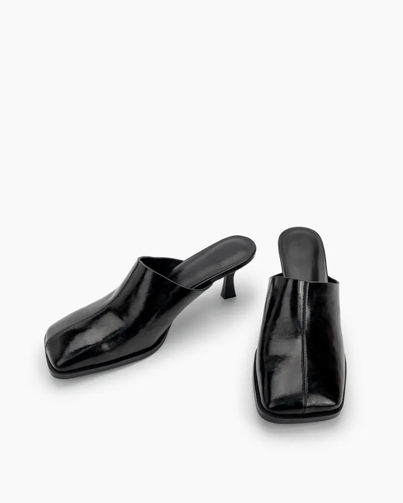 Square Toe Solid Mule Heeled Slides