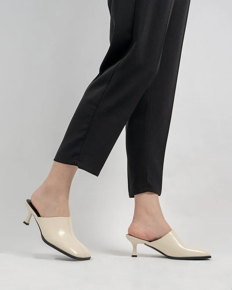 Square Toe Solid Mule Heeled Slides