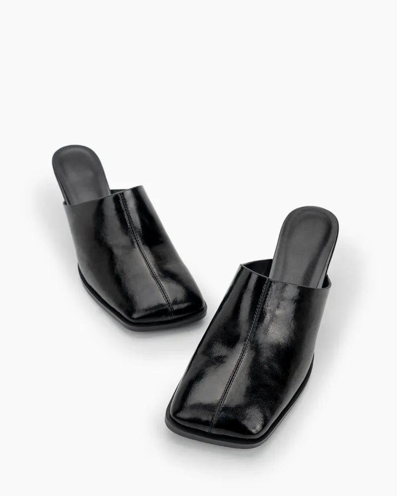Square Toe Solid Mule Heeled Slides