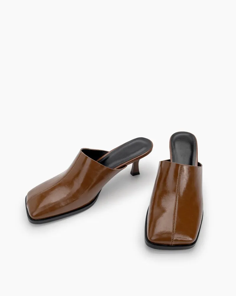 Square Toe Solid Mule Heeled Slides