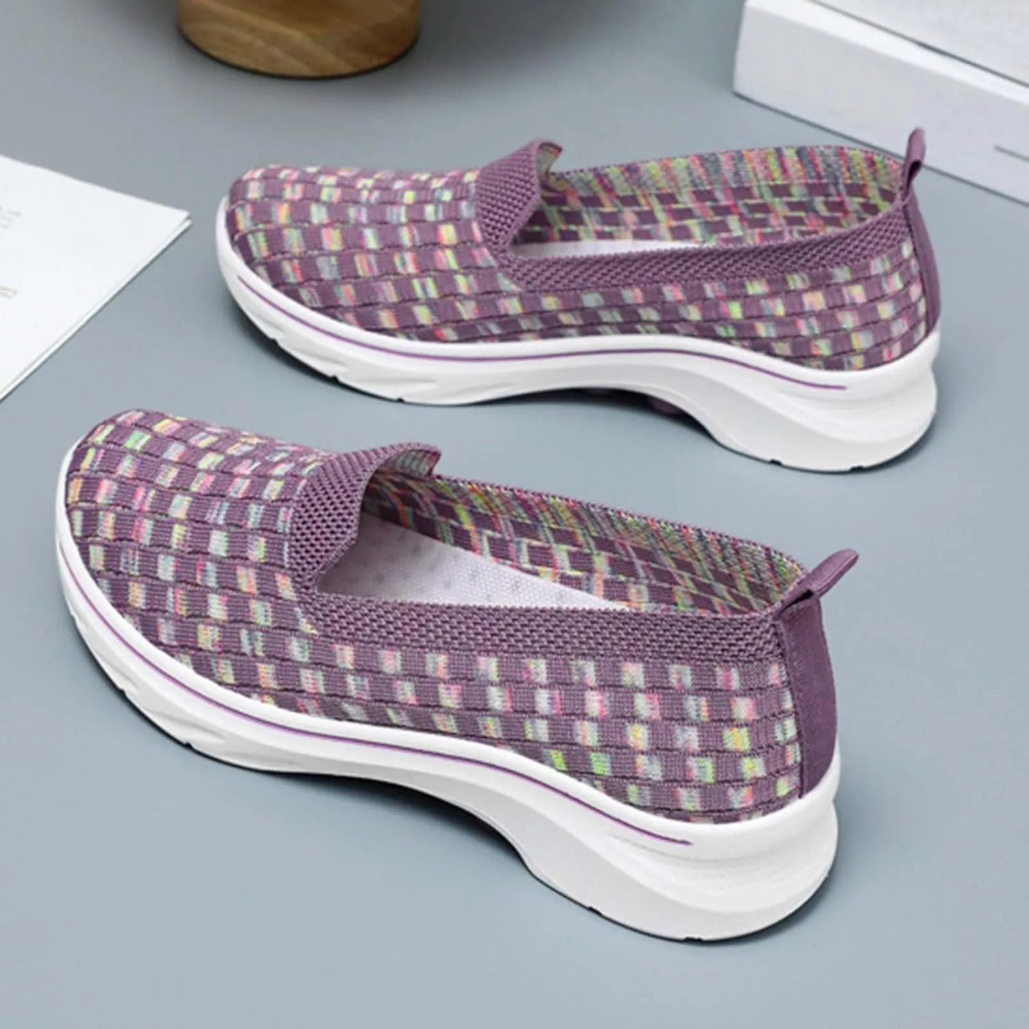 Summer Shoes for Women 2024 Flat Slip On Go Knit Tennis Flats Breathable Soft Ballet Shoes Comfortable Driving Walking Shoes